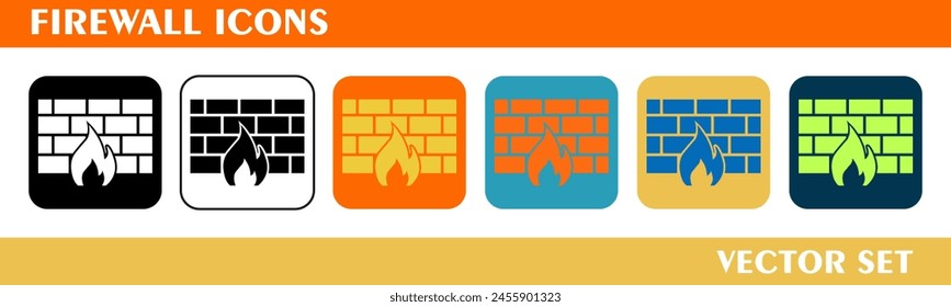 Firewall icons design. For sign, symbol, web design or web graphics. Vector flat illustration.