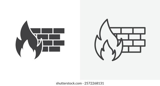 Firewall icons. flat and line style set