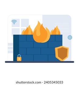 Firewall illustration, internet security, online protection vector, online privacy.