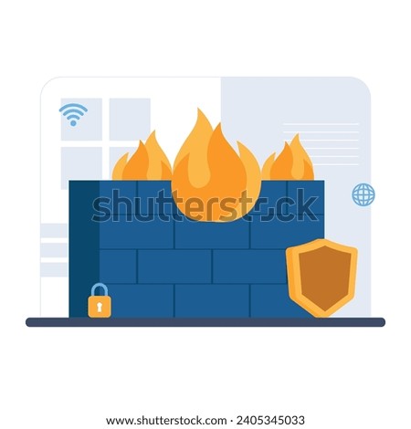 Firewall illustration, internet security, online protection vector, online privacy.