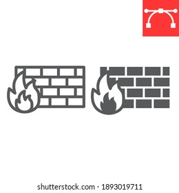Firewall line and glyph icon, security and protection, flame sign vector graphics, editable stroke linear icon, eps 10
