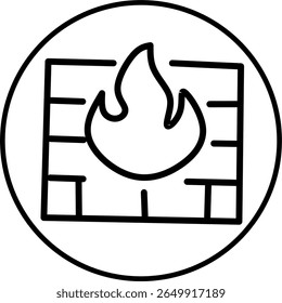 Icono de línea de cortafuegos en círculo. Icono de seguridad digital tema en círculo