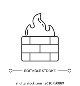 Firewall line icon. Isolated vector illustration. Network security system. Monitor, filter and control traffic. Isolated vector illustration. Outline symbol. Simple linear drawing. Editable stroke