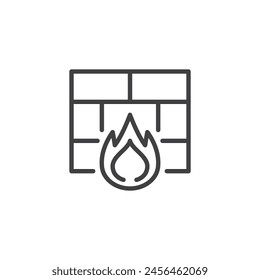Firewall line icon. linear style sign for mobile concept and web design. Fire flame and brick wall outline vector icon. Cyber security symbol, logo illustration. Vector graphics