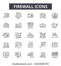 Firewall line icons for web and mobile design. Editable stroke signs. Firewall  outline concept illustrations