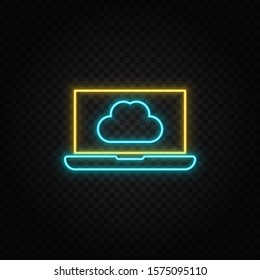 firewall, netbook neon vector icon. Blue and yellow neon vector icon