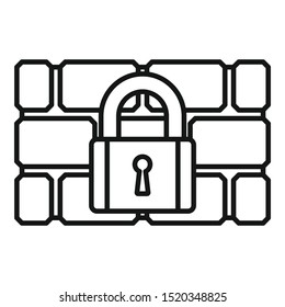 Firewall padlock icon. Outline firewall padlock vector icon for web design isolated on white background