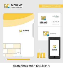 Firewall protected Business Logo, File Cover Visiting Card and Mobile App Design. Vector Illustration