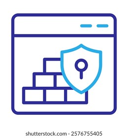 Firewall Protection Icon – Laptop with Shield Representing Network Defense Tools