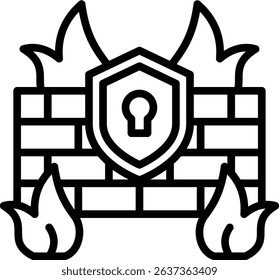 Firewall Protection Icon Line Vector Illustration