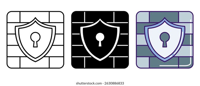 Firewall Protection icon represented by Shield, wall Line, Filled, Color style.
