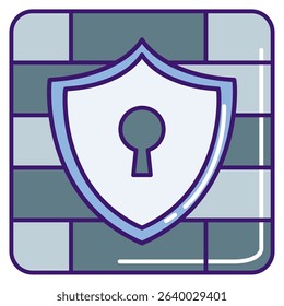 Firewall Protection icon represented by Shield, wall Lineal Color style.