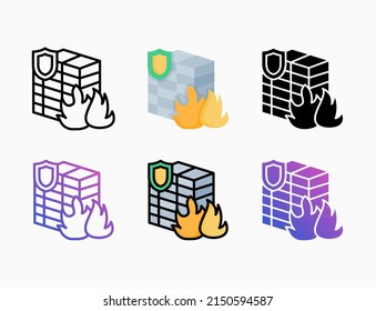 Firewall protection icon set with line, outline, flat, filled, glyph, color, gradient. Editable stroke and pixel perfect. Can be used for digital product, presentation, print design and more.