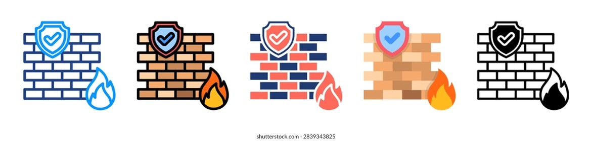 Firewall Protection Icon Set Multiple Style Collection Vector Illustration