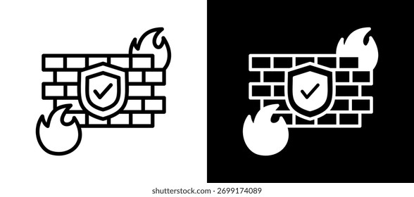 Ícone de proteção de firewall branco Ilustração de vetor preto