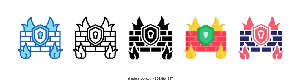 Firewall Protection Multiple Style Icon Set Collection.
