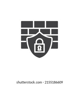 Firewall protection vector icon. filled flat sign for mobile concept and web design. Brick wall with shield and lock glyph icon. Symbol, logo illustration. Vector graphics