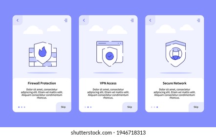 firewall protection vpn access secure network onboarding for mobile app with dashed line style