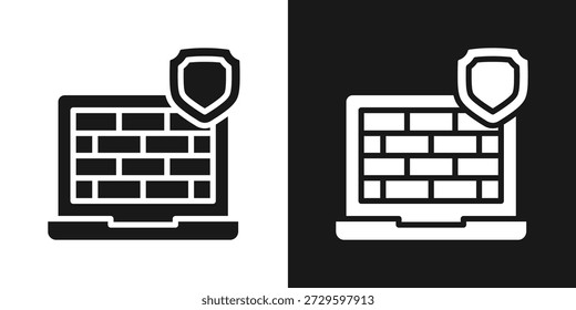 Icono de pantalla de cortafuegos en estilo de glifo blanco y negro
