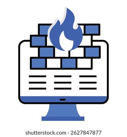 Firewall Security Icon With Bricks, Padlock And Data Protection Elements