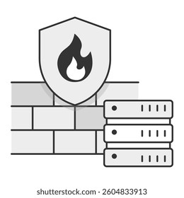 Firewall Security Icon. Depicts firewall protection, data filtering, and digital defense in secure network environments.