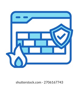 Firewall Setup Icon Blue Color Style Vector Illustration