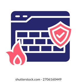 Firewall Setup Icon Color Fill Style Vector Illustration