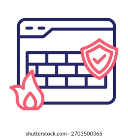 Firewall Setup Icon Line Color Style Vector Illustration