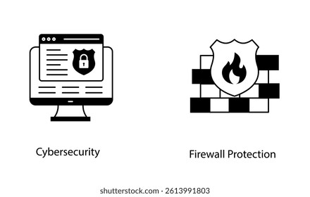 Firewall Shield Cybersecurity Defense System Vector Icon Set Pack