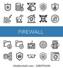 firewall simple icons set. Contains such icons as Antivirus, Brickwall, Cyber attack, Trojan horse, Protective, Shield, Security, Secure, can be used for web, mobile and logo