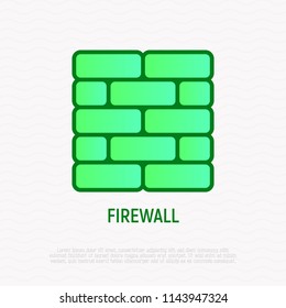 Firewall thin line icon: brick wall. Modern vector illustration of data protection.