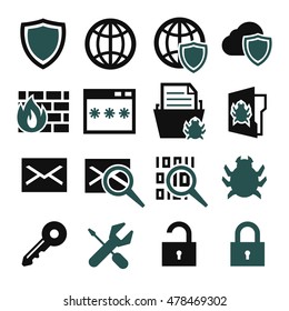 firewall, trojan icon set