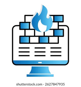 Firewall Vector Icon With Shield, Wall And Cyber Security Elements