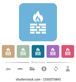Firewall white flat icons on color rounded square backgrounds. 6 bonus icons included
