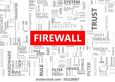 Firewall word in tag cloud, Internet security concept, Vector graphics