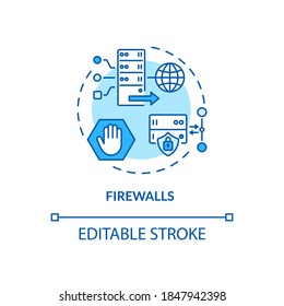 Firewalls concept icon. Unauthorized access prevention idea thin line illustration. Traffic flows control. Cybersecurity tool. Vector isolated outline RGB color drawing. Editable stroke