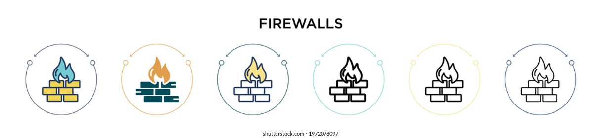 Firewalls icon in filled, thin line, outline and stroke style. Vector illustration of two colored and black firewalls vector icons designs can be used for mobile, ui, web