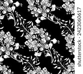 Fireweed, willow herb. Floral seamless pattern. White flower silhouettes on black. Monochrome nature background. Vector. Perfect for design templates, wallpaper, wrapping, fabric and textile, print.