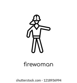 Firewoman icon. Trendy modern flat linear vector Firewoman icon on white background from thin line Ladies collection, editable outline stroke vector illustration