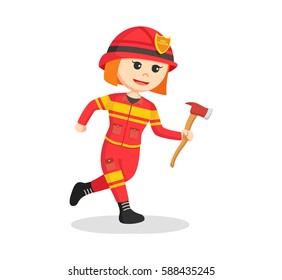 firewoman running with axe