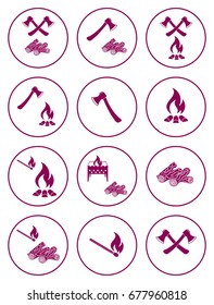 Firewood, ax and matches icons. Vector illustration

