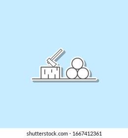 Firewood and ax sticker icon. Simple thin line, outline vector of web icons for ui and ux, website or mobile application