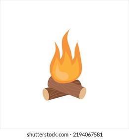 Firewood Bonfire, Vector Illustration Flame Fire Object On White Isolated Background