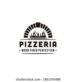 Firewood brick oven pizza vintage logo design vector	