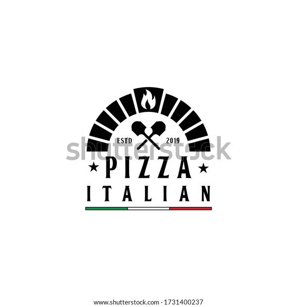 Firewood brick oven with shovel a pizza logo
design vector	