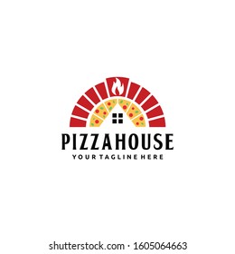 Firewood brick  pizza house logo design vector