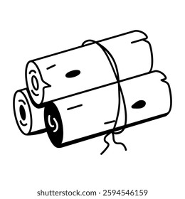 Firewood bundle tied with a thin rope, doodle icon