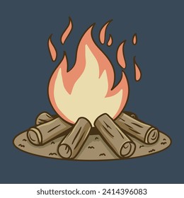 Firewood Camping Cartoon Illustration, Vector