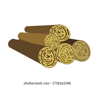 Firewood complect for street fireplace, provision for home, barbeque. Vector stock illustration in cartoon style.