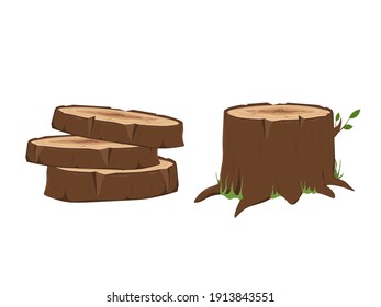 Firewood and crust, oak lumber and woodpile. Tree Stump and Timber